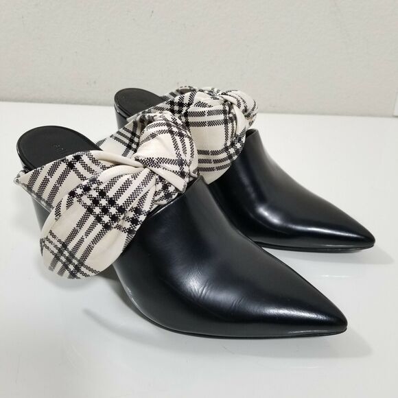 Self Portrait Lily Mules Block Heel Bow Black Leather Sz 9.5 NIB $460 - Picture 5 of 12